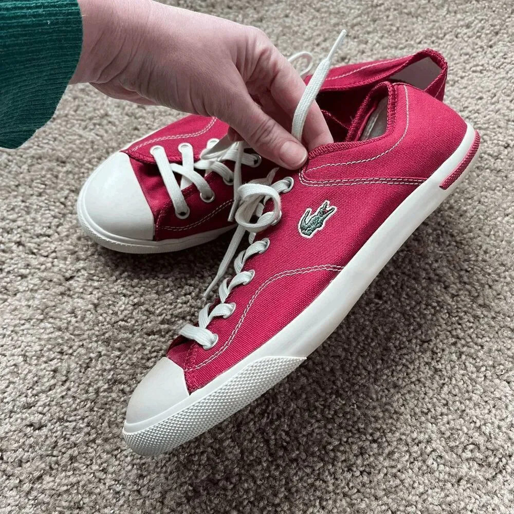 Lacoste Sport Red Canvas Sneakers Croc Logo Newton 9.5 Preppy Casual